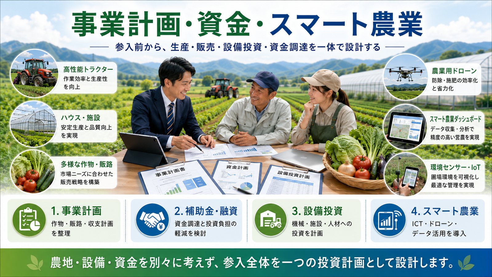 事業計画・資金・スマート農業 - 参入前から、生産・販売・設備投資・資金調達を一体で設計する
